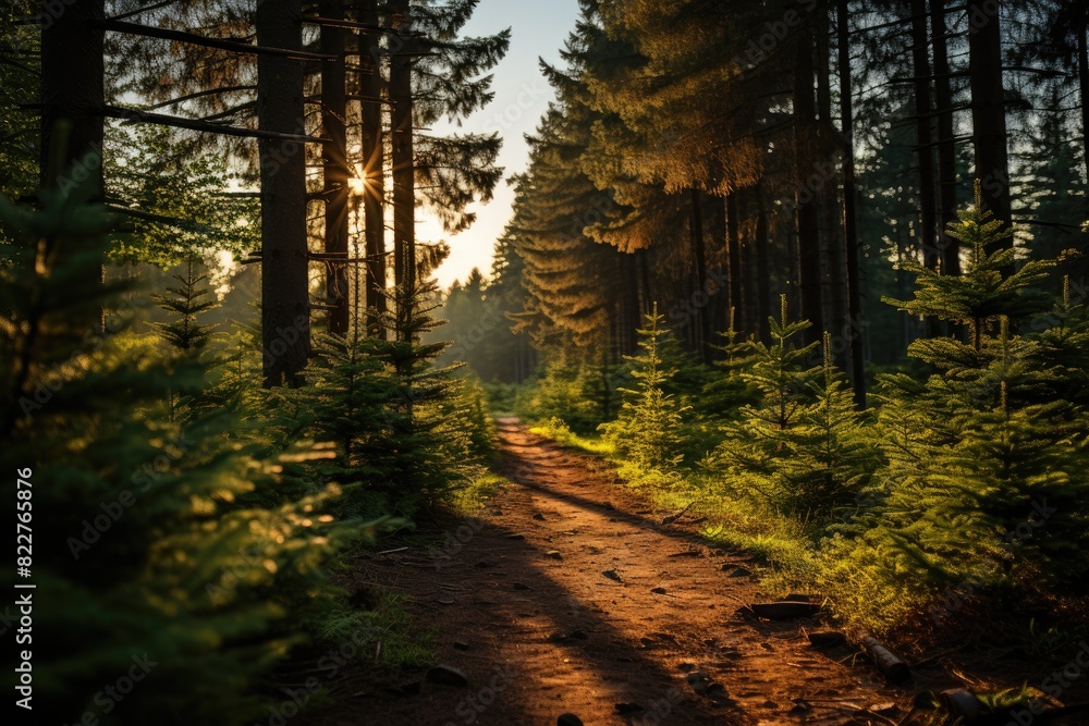 Obraz premium Exuberant pine forest with striking aroma., generative IA