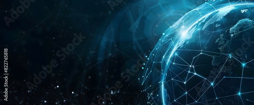 Abstract Blue Digital Background with Earth and Glowing Lines