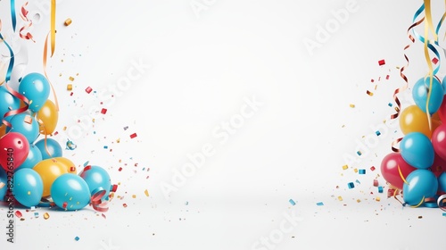 Colorful Party Celebration with Balloons and Confetti on a White Background photo
