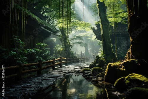 Bamboo Forest Ethereal atmosphere with tall and thin trunks., generative IA