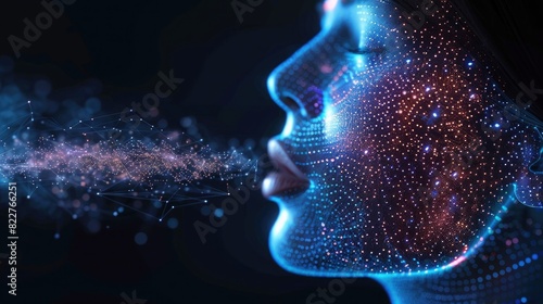 AI speaks and imitates the human voice text-to-speech or TTS speech synthesis applications generative Artificial Intelligence and futuristic technology in language and communication