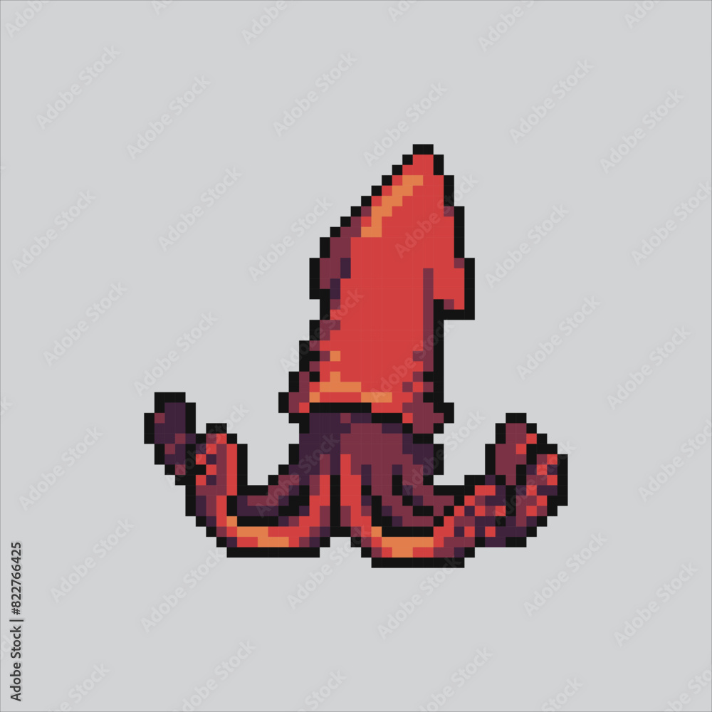 Pixel art illustration Squid. Pixelated Squid. Ocean Squid sea animal pixelated for the pixel art game and icon for website and video game. old school retro.