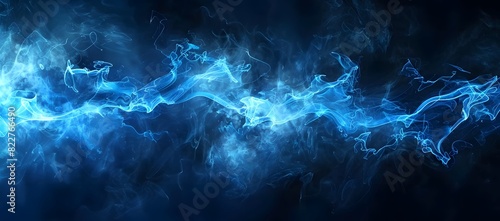 Abstract Blue Glowing Light and Smoke on Black Background