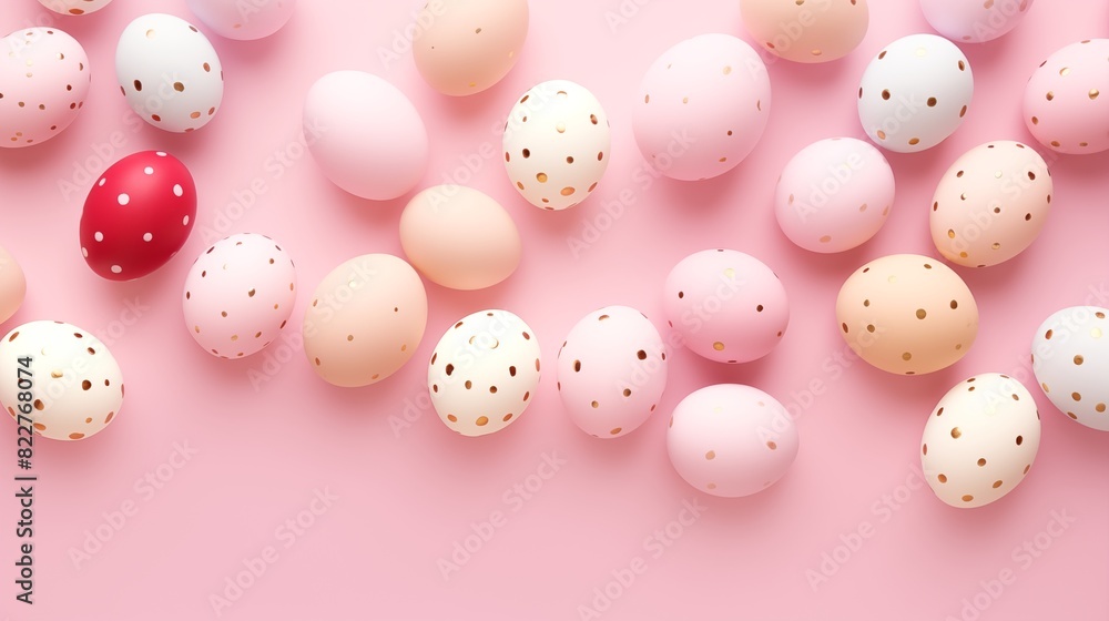 Collection of Pink, Red, and White Polka Dot Eggs on a Pink Background Collection of Pink, Red, and White Polka Dot Eggs on a Pink Background