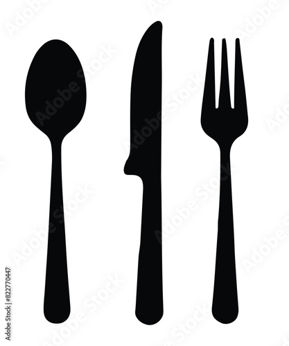 Cutlery silhouettes vector. Spoon, knife, and fork icons. Kitchen accessories vector elements