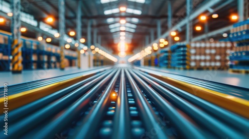 dynamic blur of a parcel conveyor belt in a warehouse, showcasing the swift movement and logistics behind online shopping and ecommerce.