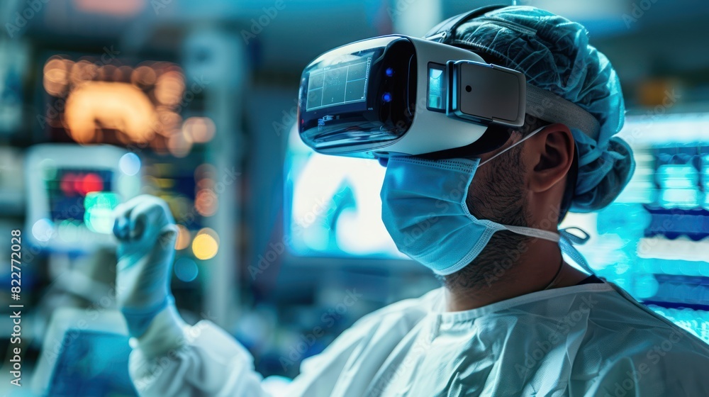medical research with a doctor using virtual reality to develop new surgical techniques in a high-tech lab, showcasing innovation in medical science. medical research with a doctor using virtual reality to develop new surgical techniques in a high-tech lab, showcasing innovation in medical science.