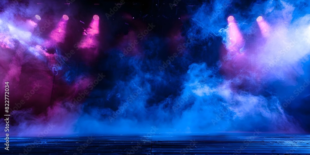 Theatrical Scene: Dark Stage with Spotlights and Fog in an Opera Performance Setting. Concept Theatrical Scene, Dark Stage, Spotlights, Fog, Opera Performance