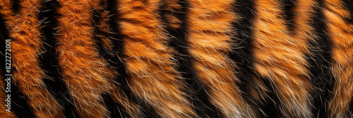 A closeup of the fur texture on an orange and black tiger s back  showcasing its striped pattern in high resolution. The focus is on capturing every detail with vivid colors and sharpness