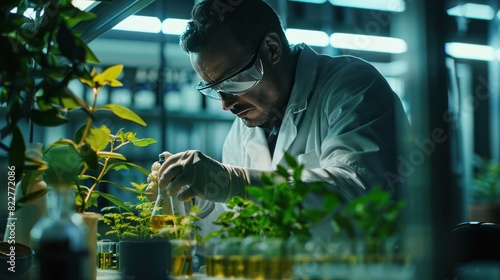 scientist in a lab working on biofuel research, highlighting the innovative approaches to creating sustainable energy solutions