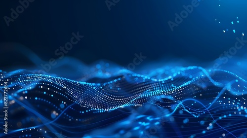 Abstract Blue Wave with Dots and Lines on Dark Background photo
