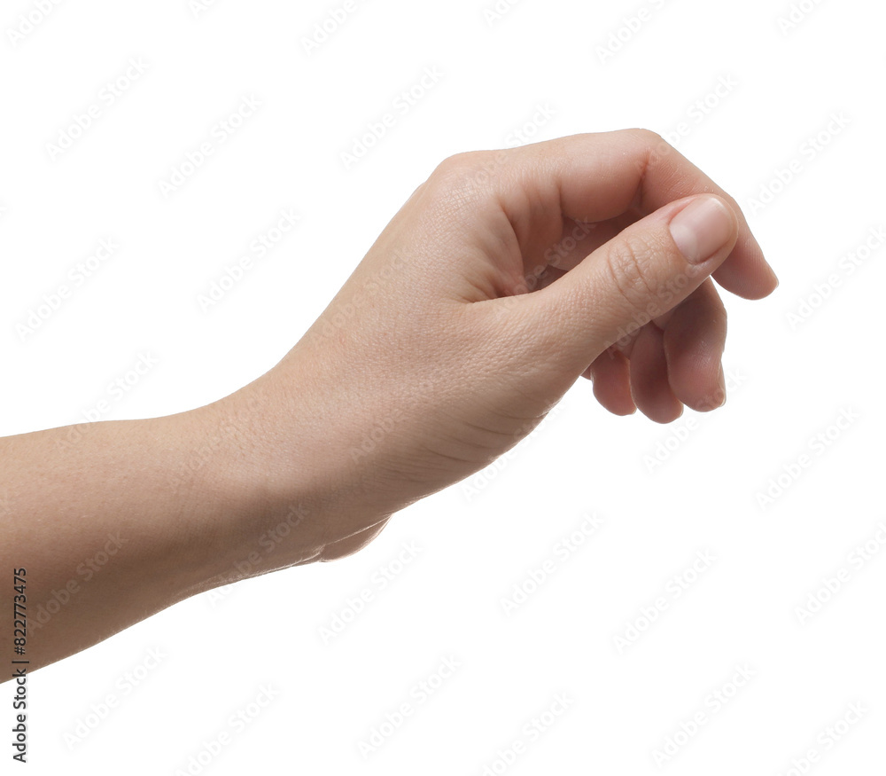 Man holding something in hand on white background, closeup Man holding something in hand on white background, closeup