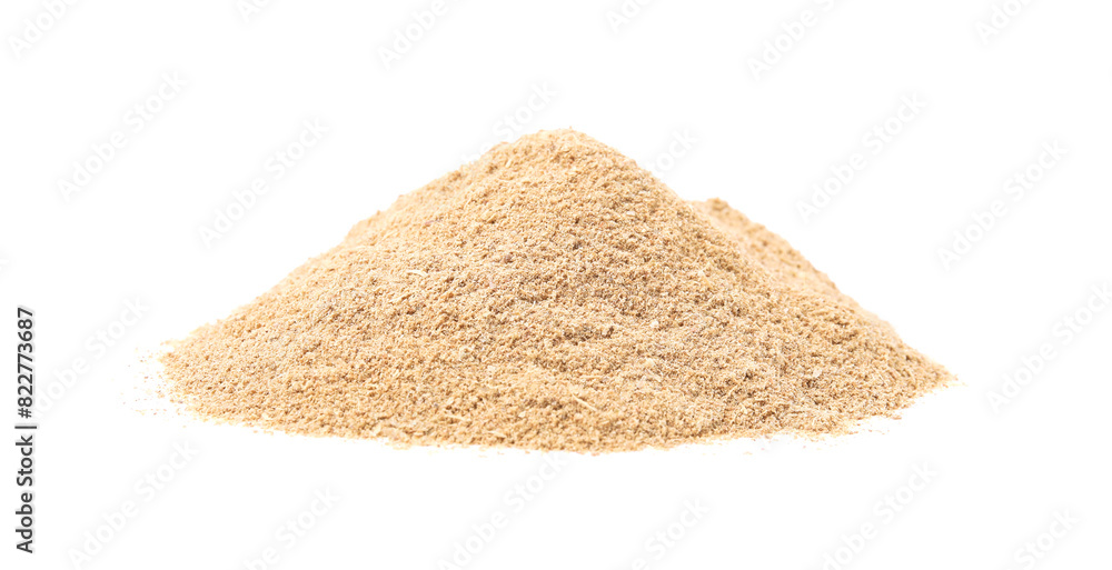 Dietary fiber. Heap of psyllium husk powder isolated on white Dietary fiber. Heap of psyllium husk powder isolated on white