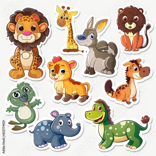 Animal stickers cartoon vector illustration set 