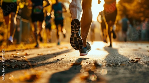 Marathon runner pacing themselves, endurance and determination photo