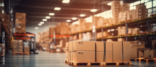 Wallpaper Mural Soft focus on a warehouse interior filled with boxes and parcels, hinting at the logistics behind ecommerce, ecommerce background, with copy space Torontodigital.ca