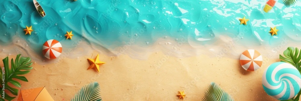 Summer holiday background. top view 3d beach clay style, copy space for your text. Summer holiday background. top view 3d beach clay style, copy space for your text.