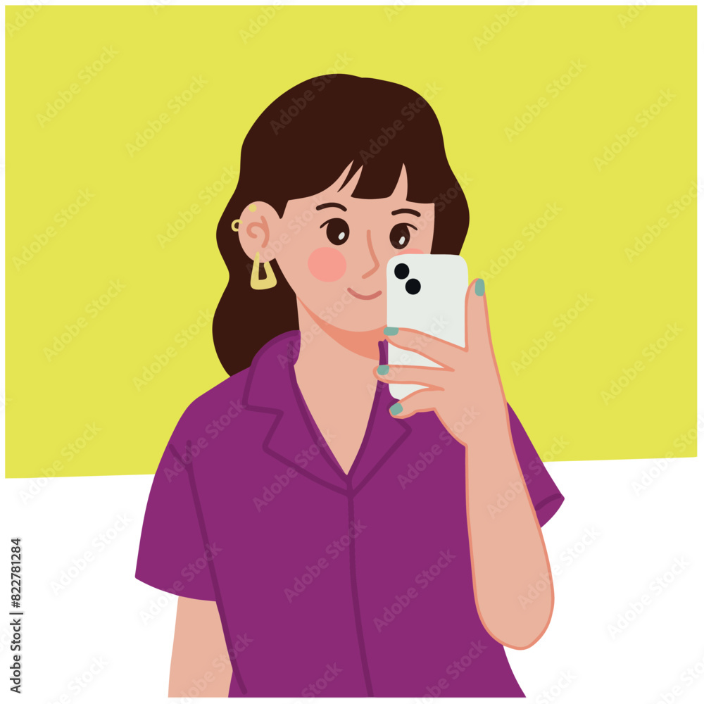 Vector of pretty girl mirror selfie illustration Vector of pretty girl mirror selfie illustration