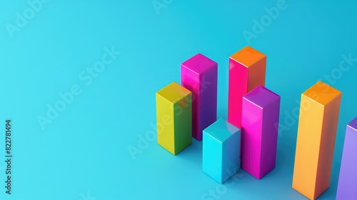 Colorful bar graph of growth and business success  flat lay on blue background with copy space. minimalistic style  3d rendering illustration  20k  HDR