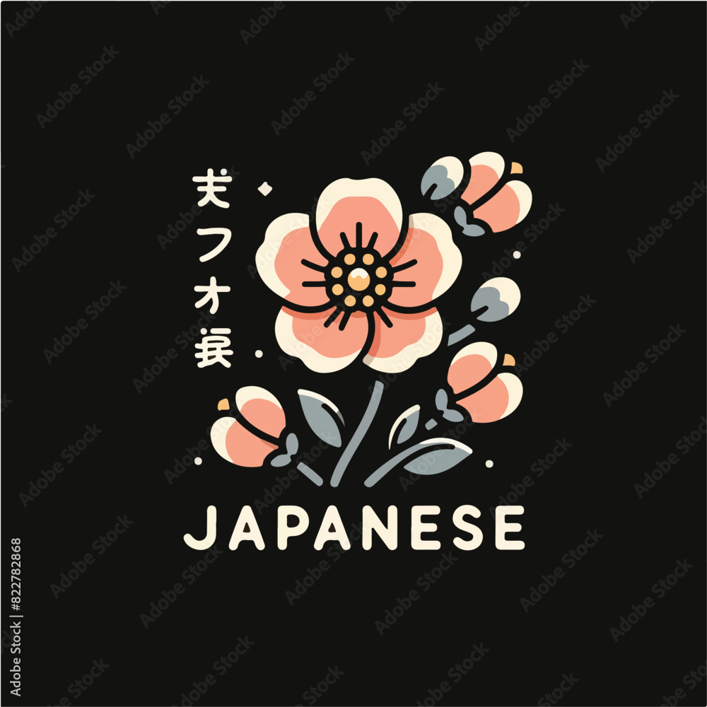 Japanese flower vector. with a t-shirt design concept. black background