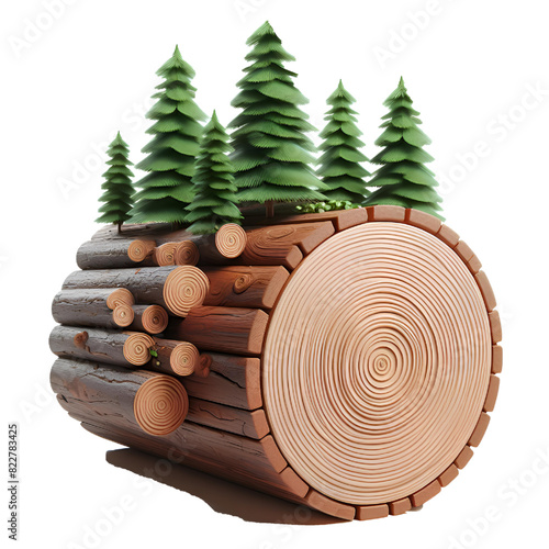 3D log wood wood tree isolated on white background.