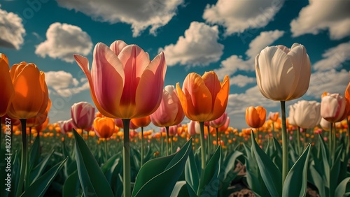 Bask in the Enchanting Beauty of a Vast Field Bursting with a Symphony of Tulip Colors