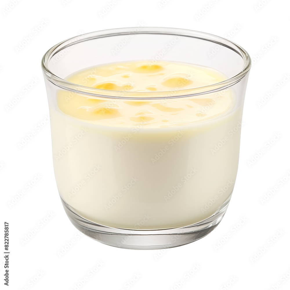 Sweet milk pudding in a glass cup isolated on transparent background, png, cut out. Sweet milk pudding in a glass cup isolated on transparent background, png, cut out.