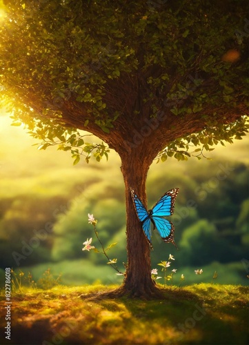 butterfly on the treebutterfly on the treeAs the butterfly fluttered its wings gently on the tree, the sun's rays illuminated its colorful patterns, creating a mesmerizing display of nature's beauty.  photo