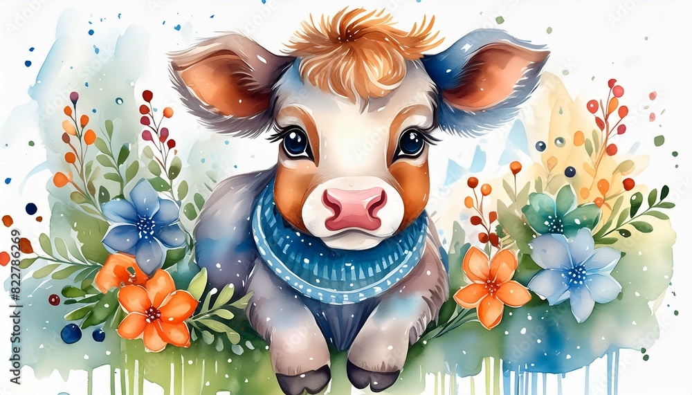 watercolor baby cow clipart for graphic resources Stock Illustration ...