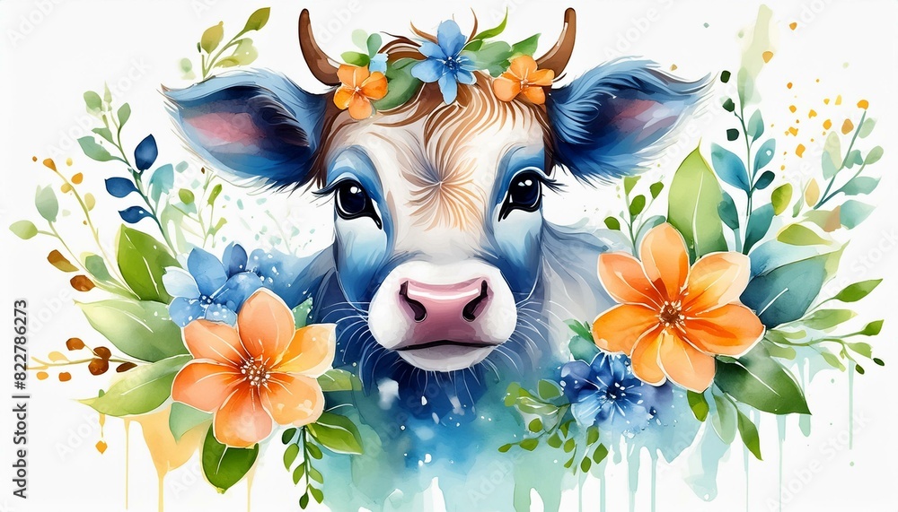 watercolor baby cow clipart for graphic resources Stock Illustration ...