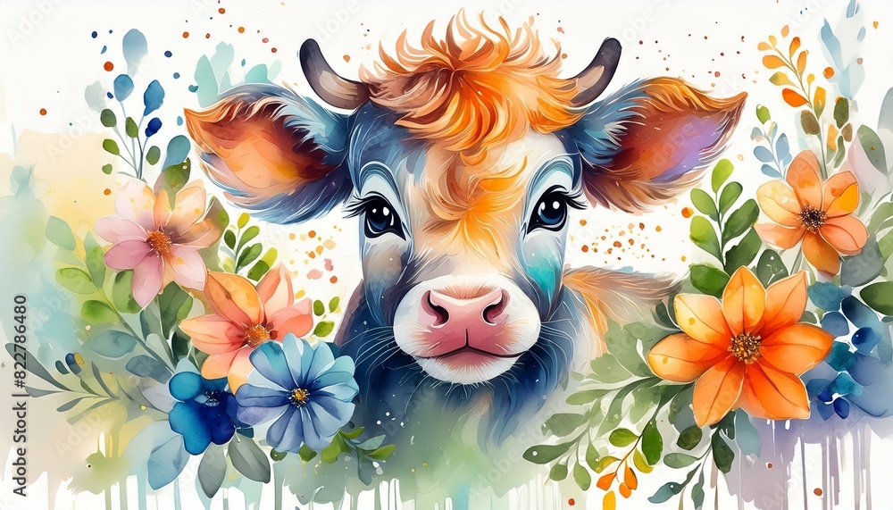 watercolor baby cow clipart for graphic resources Stock Illustration ...