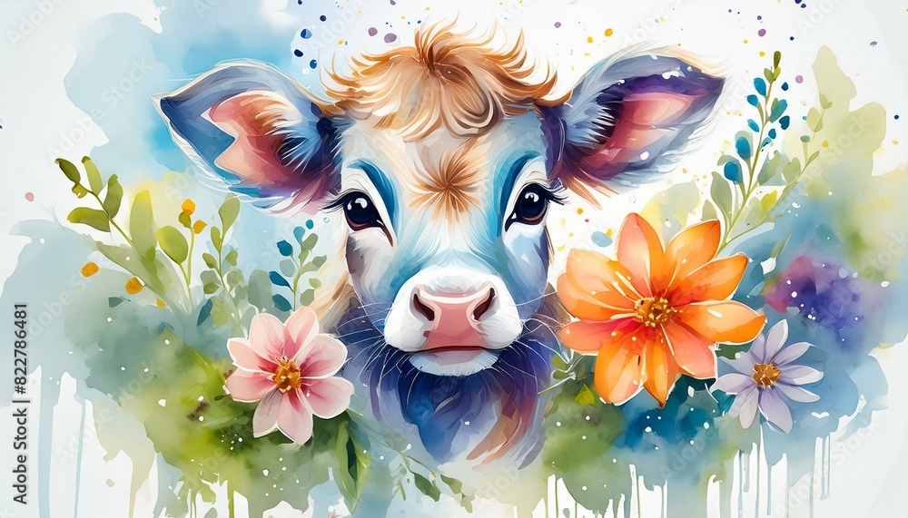 watercolor baby cow clipart for graphic resources Stock Illustration ...
