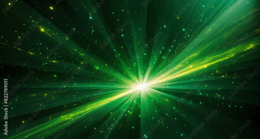 Naklejka premium Green Star Burst Wide Abstract Wallpaper on Black Background
