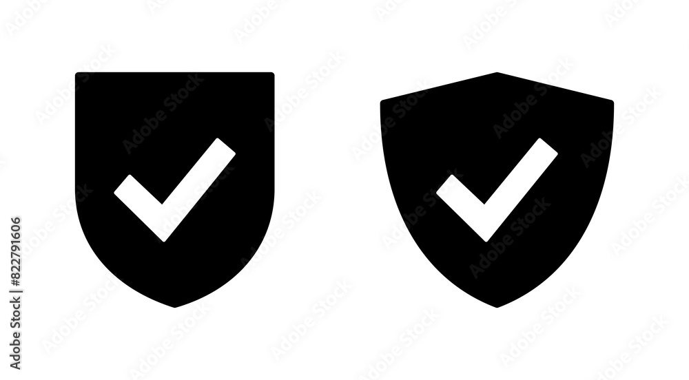 Shield check mark icon set. Protection approve sign. Safe icon vector Shield check mark icon set. Protection approve sign. Safe icon vector