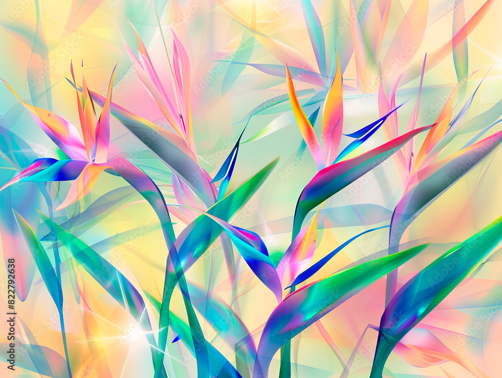 The selective focus shot of an orange Bird of Paradise plant in with a blurred blue flower field background The selective focus shot of an orange Bird of Paradise plant in with a blurred blue flower field background