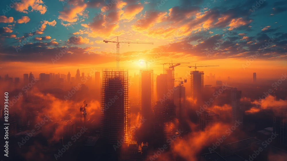 Sunset Over Urban Construction Site Sunset Over Urban Construction Site