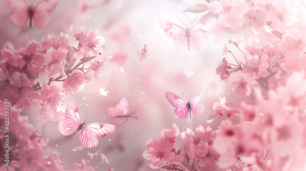 custom made wallpaper toronto digitalWhimsical Scene of Pink Butterflies and Sakura Blossoms in a Dreamy Spring Garden