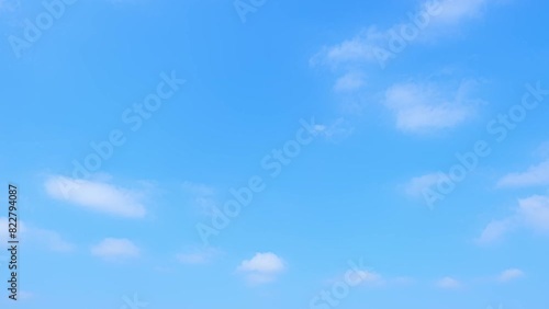 A time-lapse video captures the serene beauty of fluffy white clouds drifting across a crisp blue sky. Atmospheric circulation concept. High-quality video. Time lapse. Cloud background. 4K.
 photo