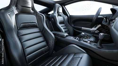 modern sport car interior with black leather seats and headrests 3d rendering of luxurious vehicle © furyon