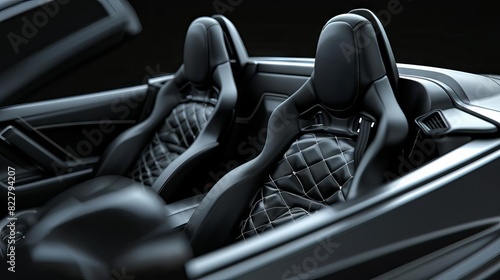 modern sport car interior with black leather seats and headrests 3d rendering of luxurious vehicle photo