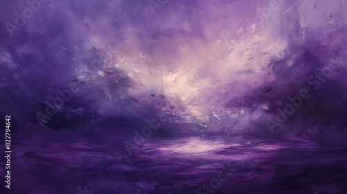 mysterious glowing mist in stormy purple sky abstract painting