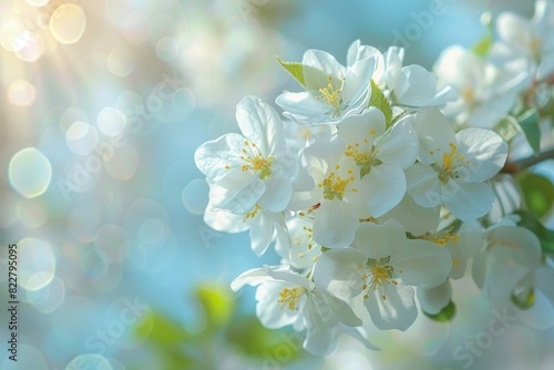 White Blossoms with Sunlight and Bokeh Background