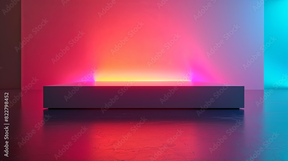 Clean design podium on bold neon background Minimalistic 3D render Clean design podium on bold neon background Minimalistic 3D render