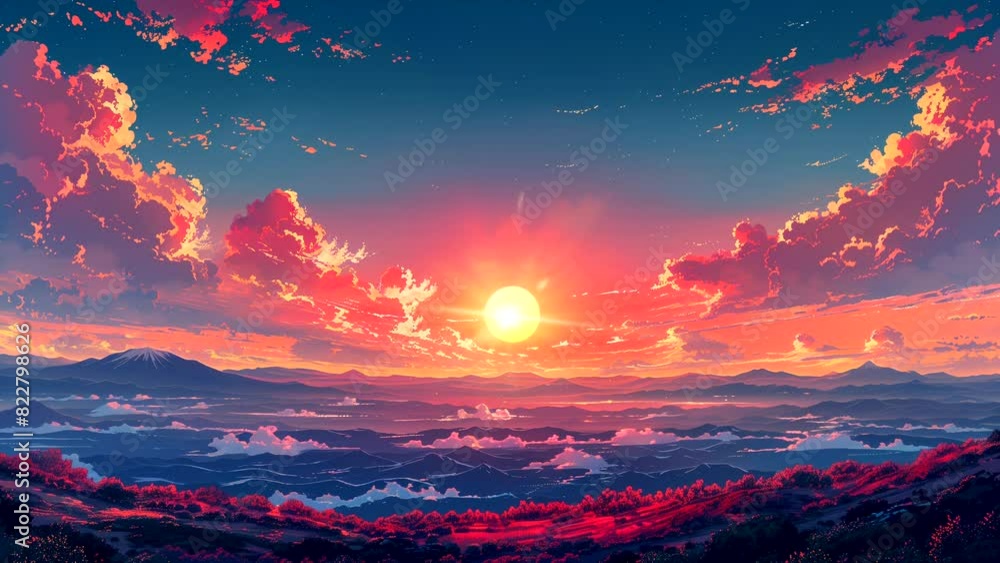 Breathtaking Sunset Sky Panorama with Sun Visible behind Clouds, Looping Time-Lapse Video Animation Background Breathtaking Sunset Sky Panorama with Sun Visible behind Clouds, Looping Time-Lapse Video Animation Background