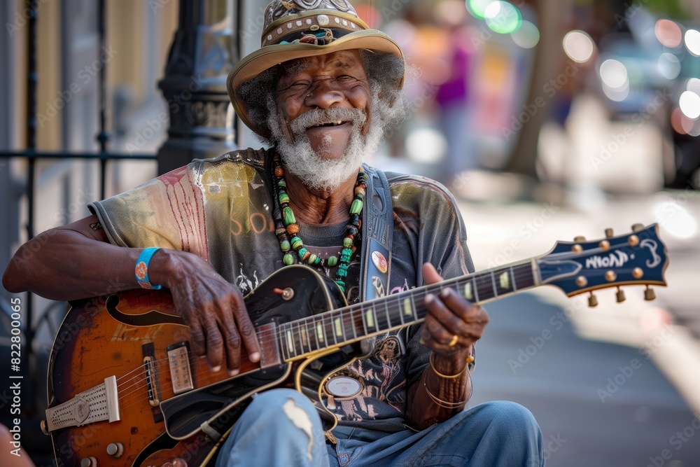 Fototapeta premium street musician in urban city street