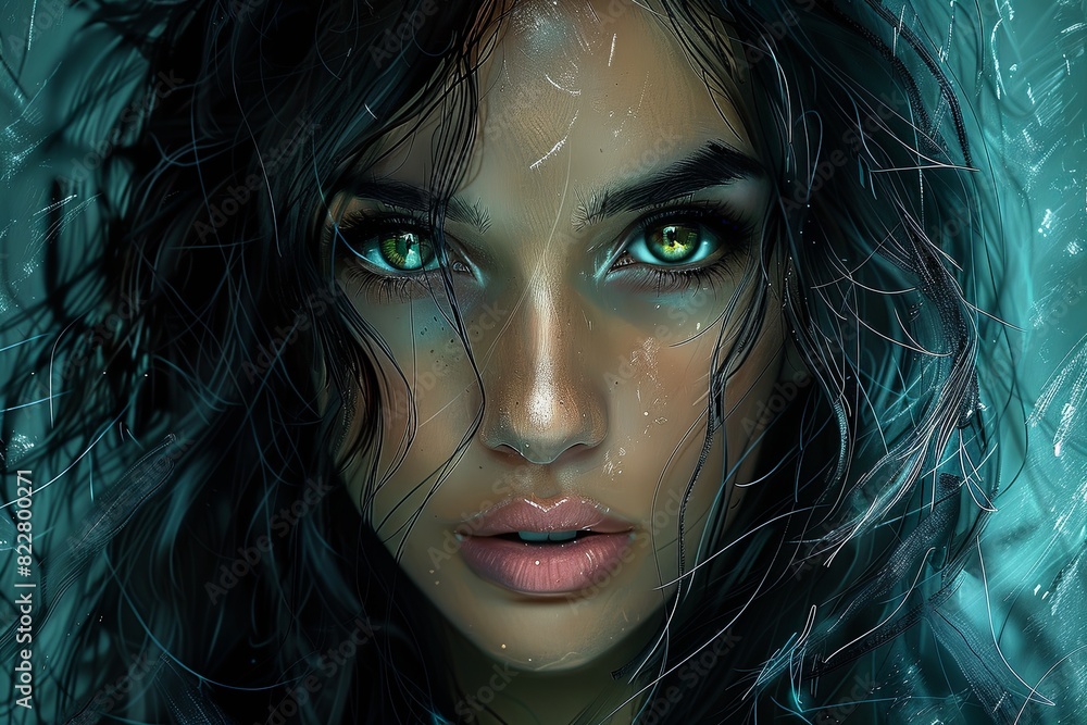 Vibrant Vision: Expressive Strokes of Professional Digital Art with Long Flowing Hair and Striking Gaze Vibrant Vision: Expressive Strokes of Professional Digital Art with Long Flowing Hair and Striking Gaze