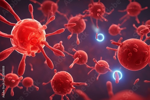 Nanobots in bloodstream, red and white blood cells interaction, targeting clogged artery, medical nanotechnology, glowing nanobots, advanced treatment photo