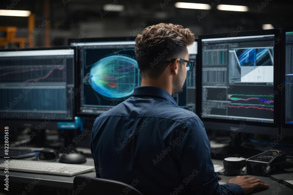 Engineers design with software on computer Engineers design with software on computer