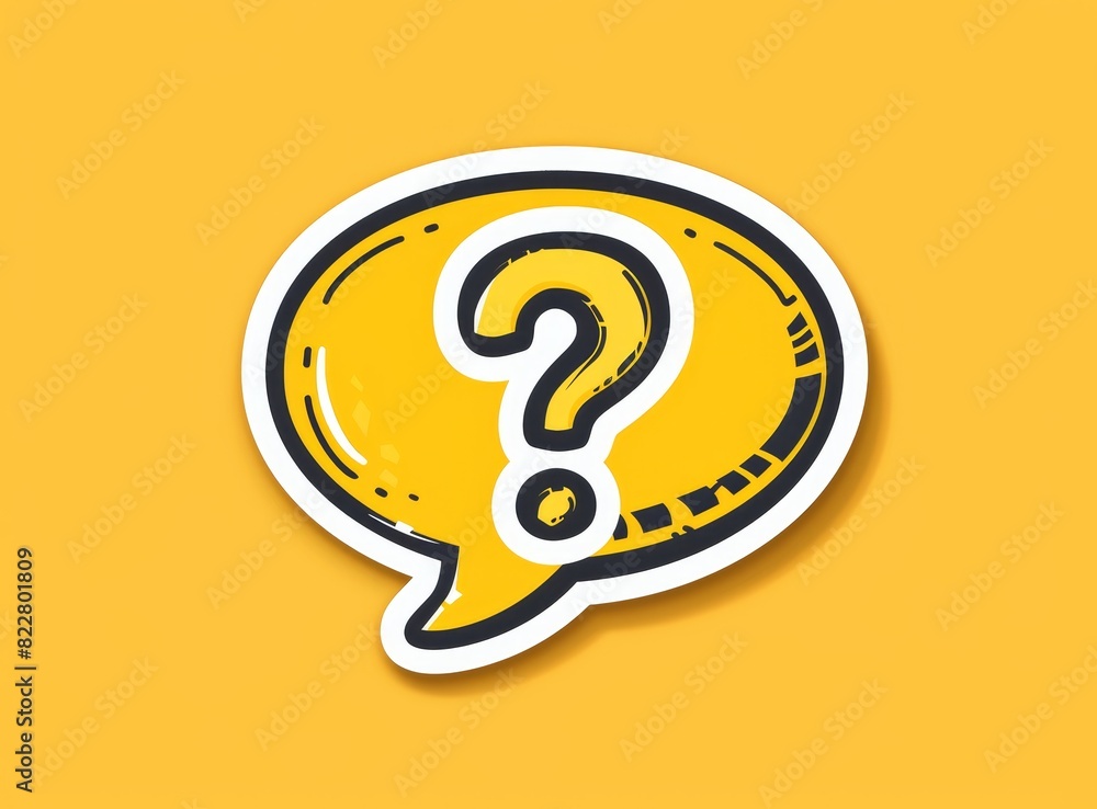 Sticker of a speech bubble with a question mark on a yellow background, a vector illustration in the flat design style, with a white border Sticker of a speech bubble with a question mark on a yellow background, a vector illustration in the flat design style, with a white border