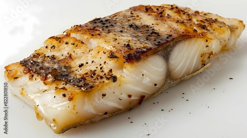 A piece of pan-fried cod with skin, very appetizing, Generative AI illustrations.